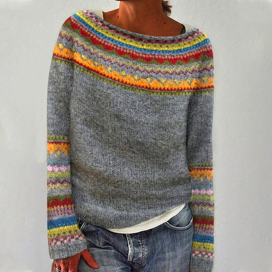 Women | Round neck sweater with colorful patterns