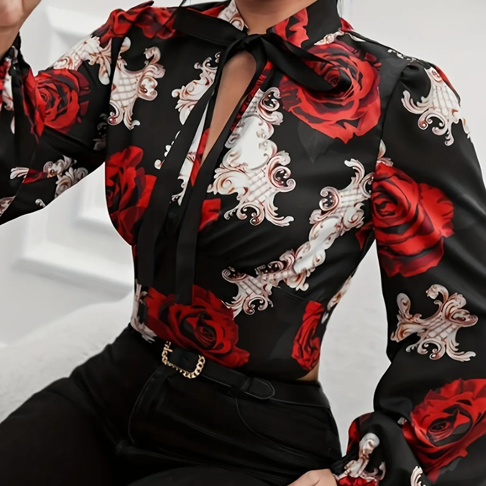 Women | Floral shirt with bow tie